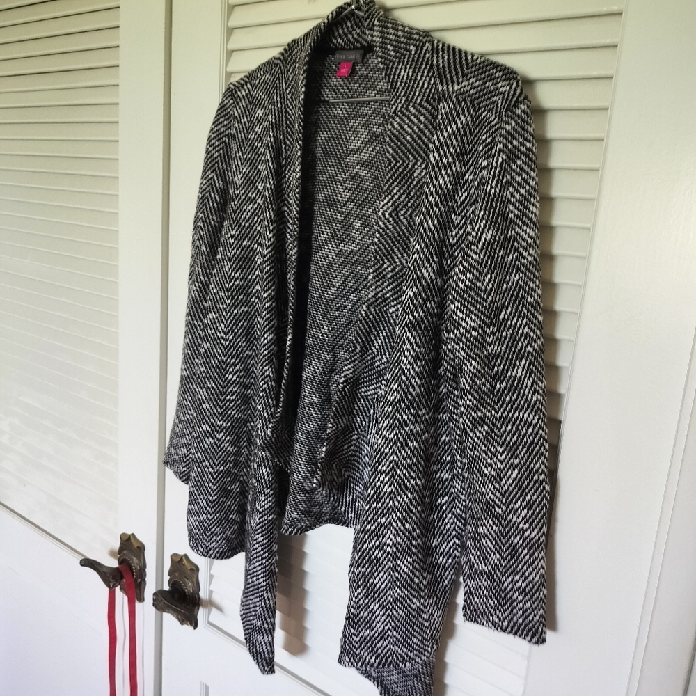 Vince Camuto Women's Houndstooth Waterfall Open Cardigan Kimono Size L Rayon